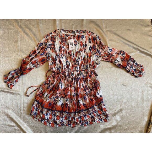 Beach Lunch Lounge A PEA IN THE POD‎ Orange White Blue Geometric Top Boho Smal - Picture 9 of 11